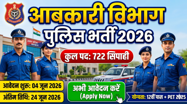 आबकारी विभाग पुलिस भर्ती Apply 2026 722 पदों के लिए ऑनलाइन आवेदन