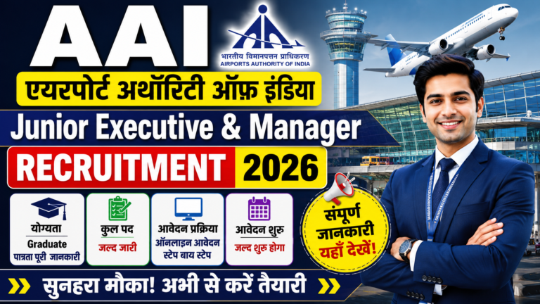 AAI एयरपोर्ट अथॉरिटी ऑफ इंडिया Junior Executive & Manager Recruitment 2026: योग्यता, आवेदन प्रक्रिया और पूरी जानकारी AAI एयरपोर्ट अथॉरिटी ऑफ इंडिया Junior Executive & Manager Recruitment 2026 योग्यता, आवेदन प्रक्रिया और पूरी जानकारी