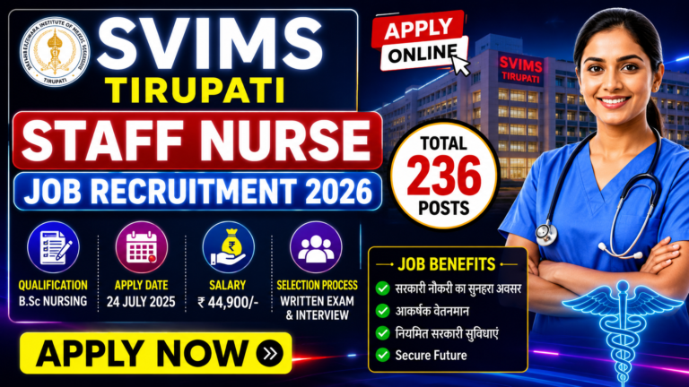 SVIMS Tirupati Staff Nurse Job Recruitment 2026 Apply Online for 236 Posts